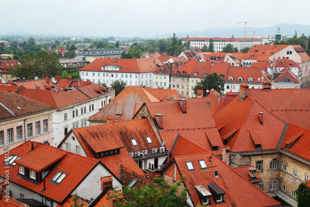 Panorama of Ljubljana opening from the Castle Hill