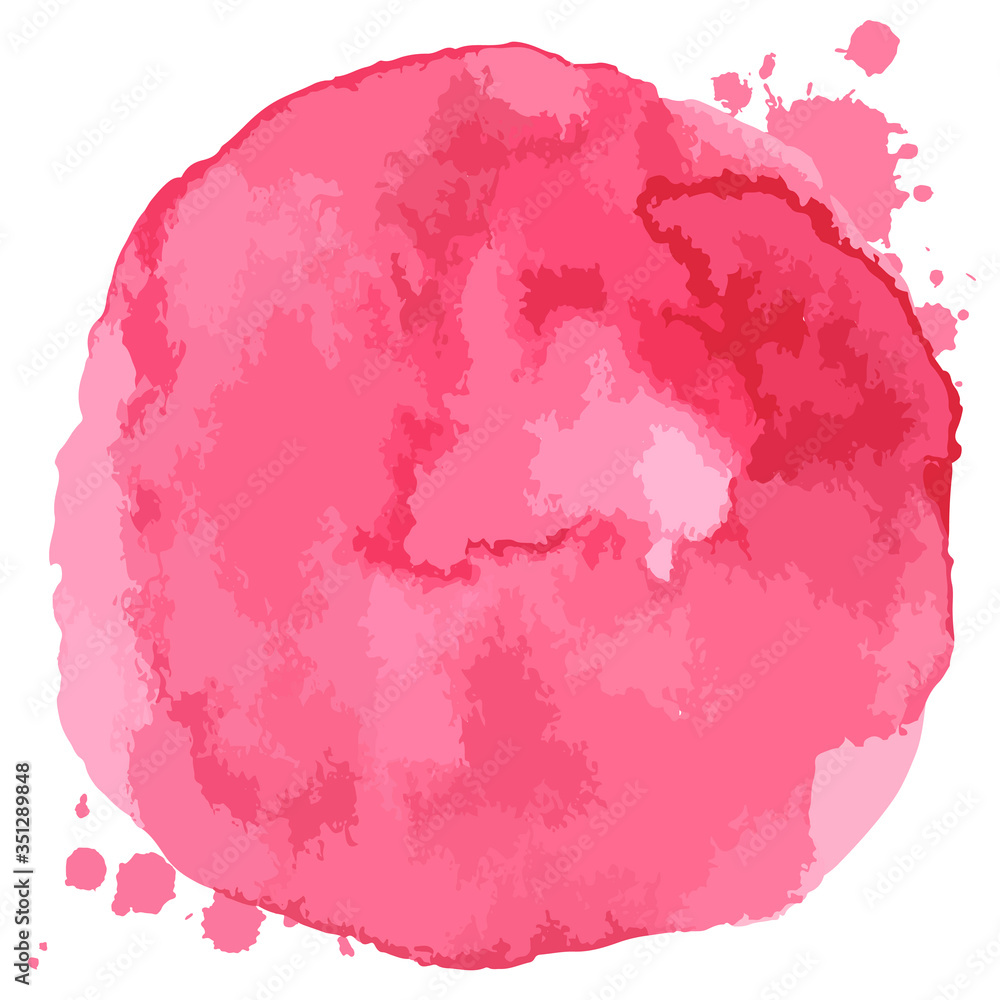 Pink watercolor hand painted round stain isolated on white. Illustration for artistic design. Vector illustration.