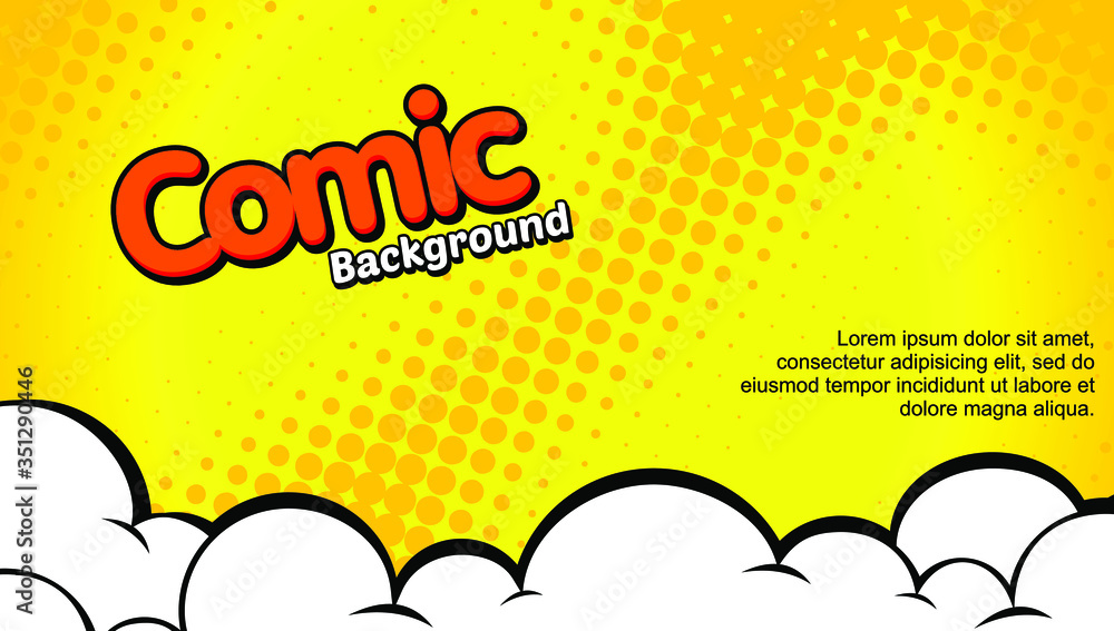 retro comic yellow background raster gradient halftone with cloud ...