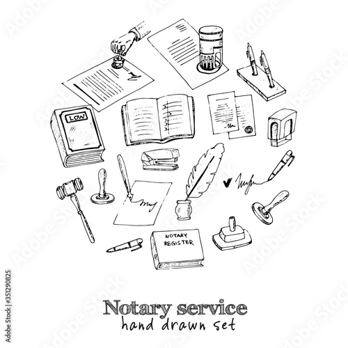 Notary service isolated hand drawn doodles Vector