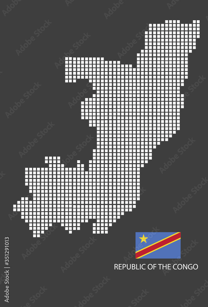 Republic of the Congo map design white square, black background with flag Republic of the Congo.