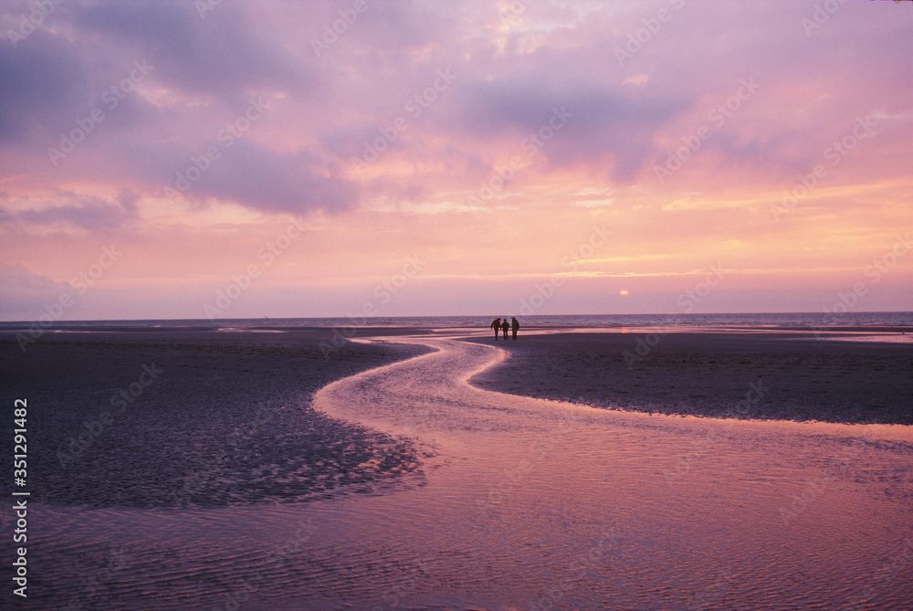 sunset on the beach of Ostend, Belgium