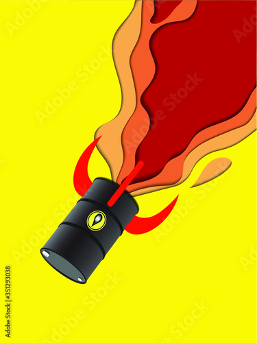 Rocket oil barrels fly down. Oil crisis 2020 concept. Coronavirus or COVID-19 pandemic global impact. 