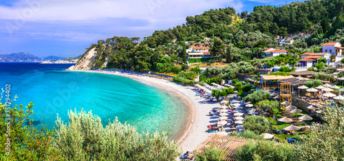 Fototapeta Naklejka Na Ścianę i Meble -  Best beaches of Greece with Blue flag  - Tsamadou with turquoise sea.  Samos island