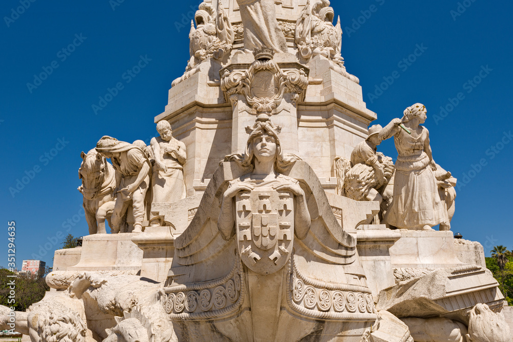 detail of Statue  Marques De Pombal In Lisbon Portugal