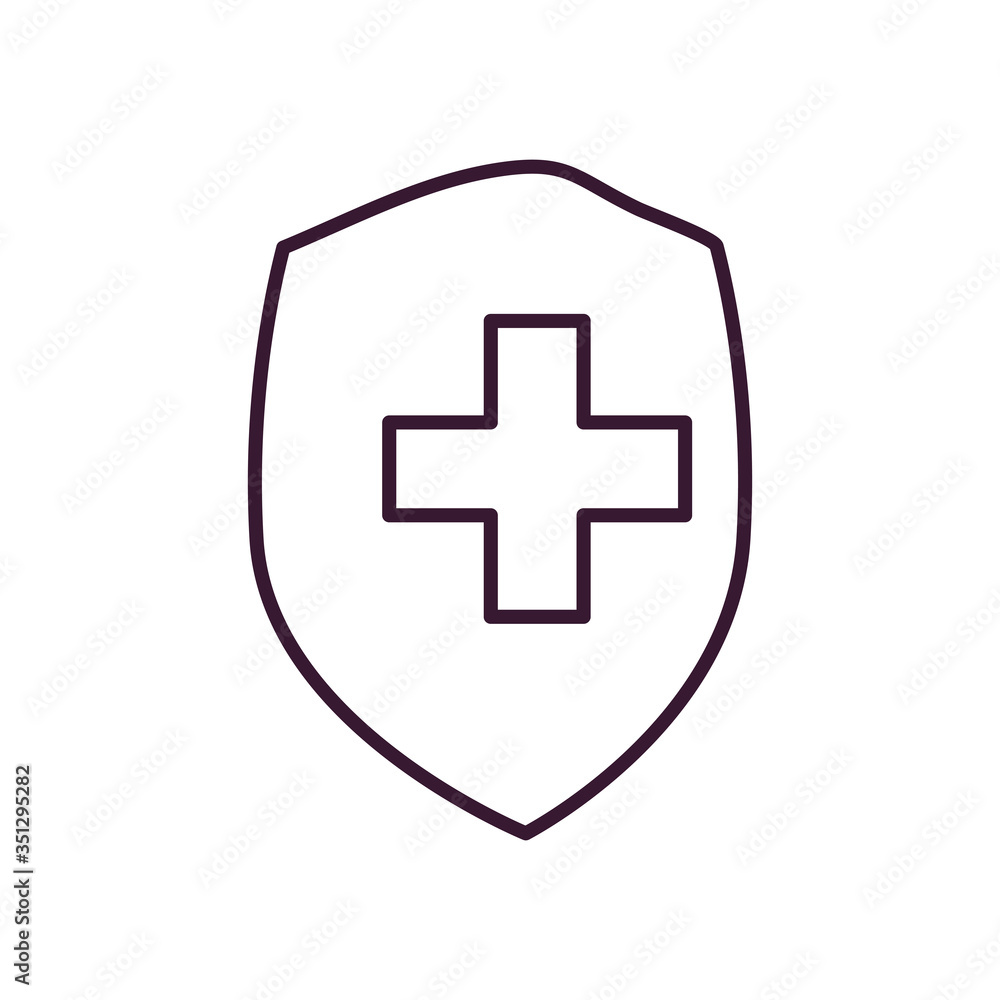 Medical cross inside shield line style icon vector design Medical cross inside shield line style icon vector design