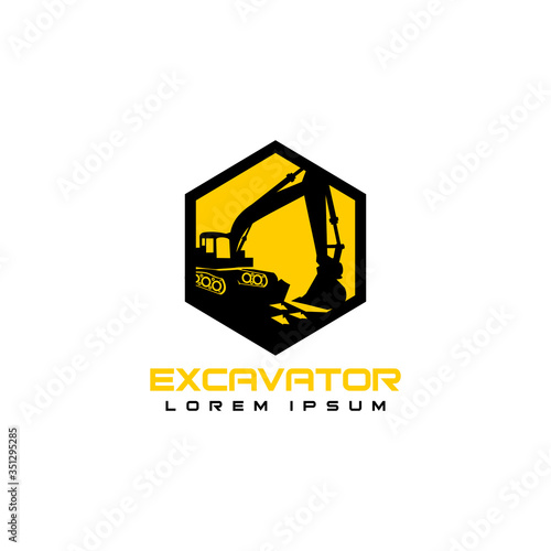 Schilderij op canvas Excavator Silhouette Illustration Logo  Vector