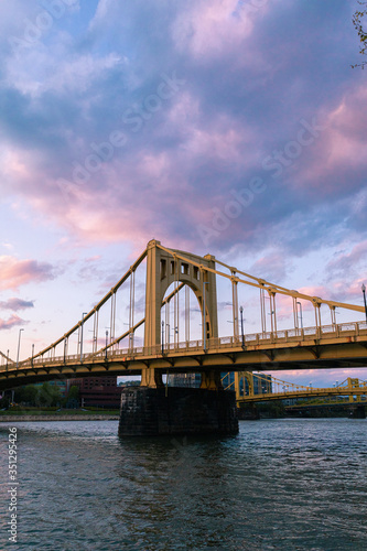 Pink and Purple Sunset over Clemente Bridge in Pittsburgh