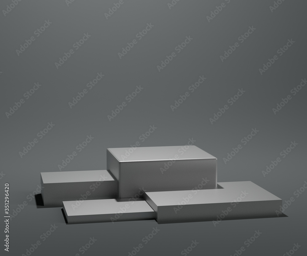 podium product on dark room & top lightAbstract pedestal of platform display with black stand background. Blank Exhibition or empty product shelf. Minimapedestal for display creative Minimal concept. - obrazy, fototapety, plakaty 
