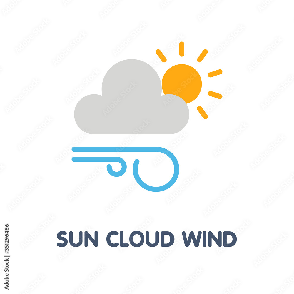 Sun cloud wind flat icon design style illustration on white background Sun cloud wind flat icon design style illustration on white background