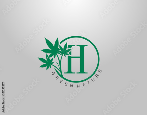 H Letter Logo Circle Nature Canabis Leaf, vector logo design concept medical marijuana leaf with initial letter logo icon for nature business.