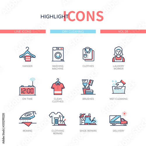 Dry cleaning - line design style icons set