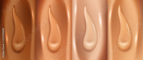 Foundation make up swatches of different color tones collection. Various concealer samples, vector illustration set in realistic style. Beauty and makeup