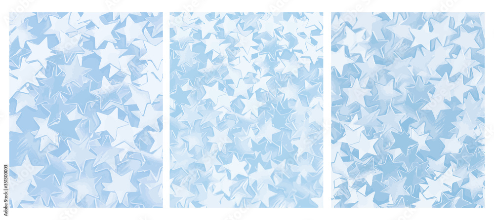 Pastel Blue Starry Vector Backgrounds. Blue Confetti of Star Shape