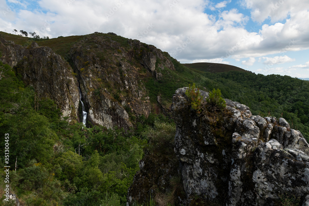 Scenic view of the waterfall at the vilage of Pitoes das Junias in Montalegre, Portugal.
