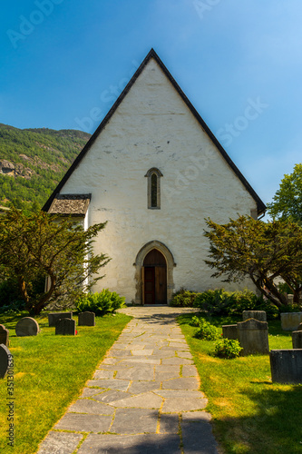 Vangen stone church in Aurland, Norway photo