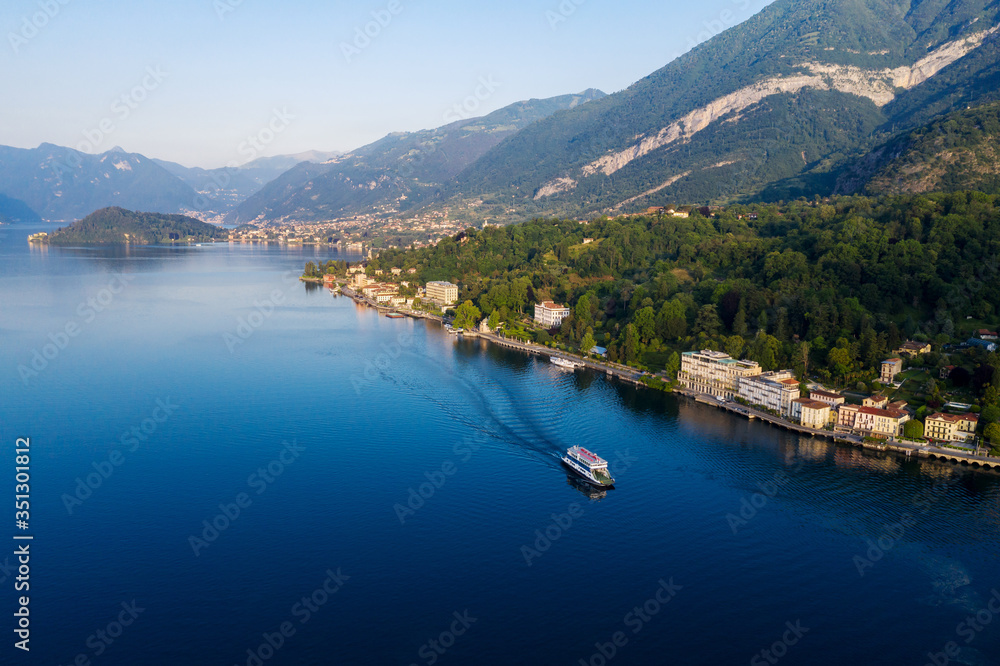 Lake Como, Italy, aerial view of the coast in the Tremezzina area