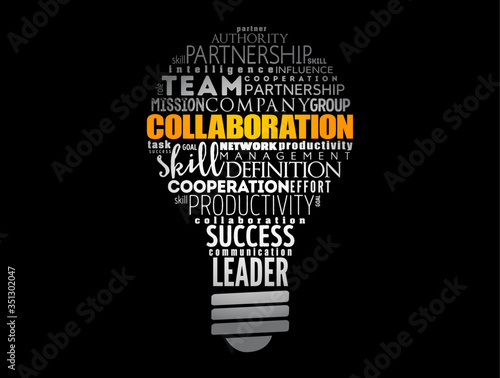 COLLABORATION light bulb word cloud collage, business concept background