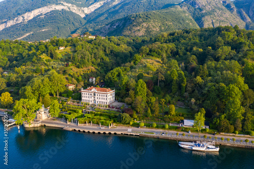 Villa Carlotta, Lake Como, Italy, Village of Tremezzina, Aerial view of the villa and the park photo