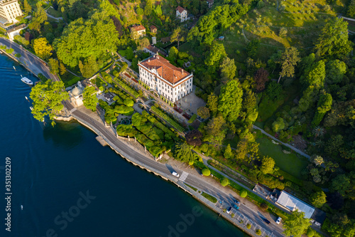 Villa Carlotta  Lake Como  Italy  Village of Tremezzina  Aerial view of the villa and the park