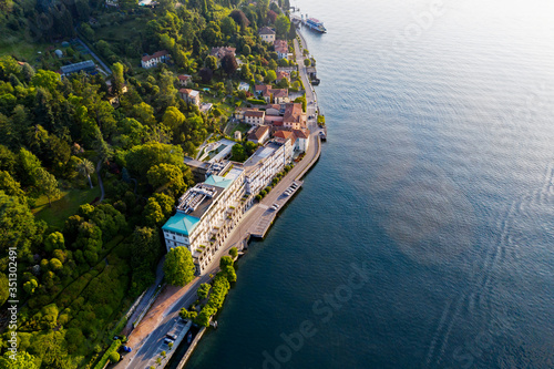 Lake Como, Italy, aerial view of the coast in the Tremezzina area photo