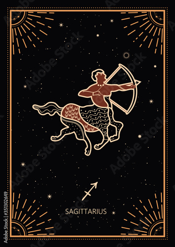 Zodiac Signs Cards. Zodiac background. Constellation Sagittarius. Antique style.