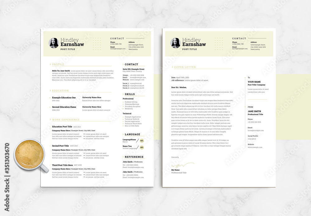 Beige and White Resume and Cover Letter Layout Stock Template | Adobe Stock
