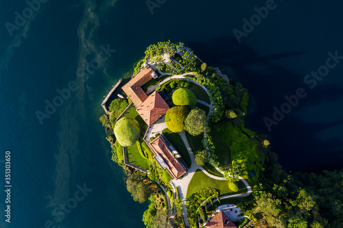 Villa del Balbianello (1787), Lenno, Lake Como, Italy, Panoramic Aerial View