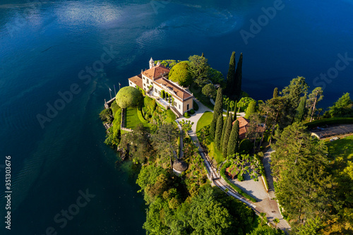 Villa del Balbianello (1787), Lenno, Lake Como, Italy, Panoramic Aerial View photo