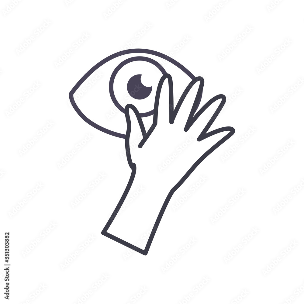 Fototapeta premium Hand touching eye line style icon vector design
