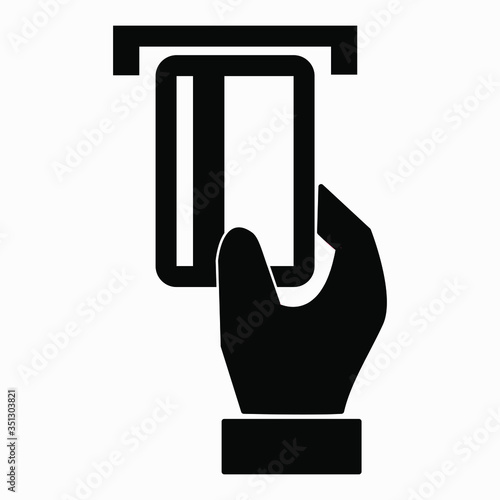 Hand and bank card. Credit card. Cashless payments. Settlements through the bank. On-line calculations. Vector icon.