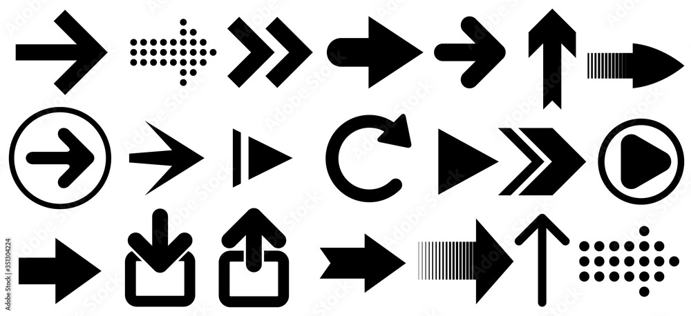 Set of black vector arrows. Arrows icon. Arrow vector icon. Arrows vector collection Set of black vector arrows. Arrows icon. Arrow vector icon. Arrows vector collection