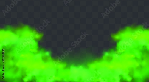 Green stink bad smell, smoke or poison gases, chemical toxic vapour. Vector of stench breath or sweat odor isolated on transparent checkered background.