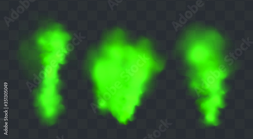 Green stink bad smell, smoke or poison gases, chemical toxic vapour. Vector of stench breath or sweat odor isolated on transparent checkered background.