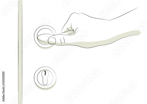 Vector illustration of a hand opening door