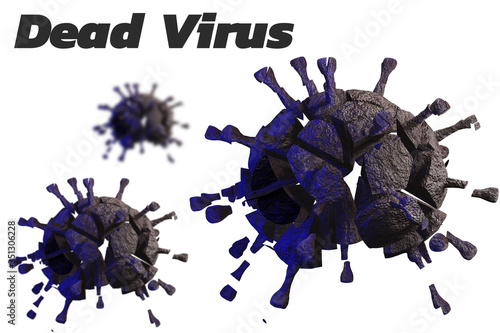 Dead corona virus or virus destruction after medical from vaccine on red background. 3D render photo