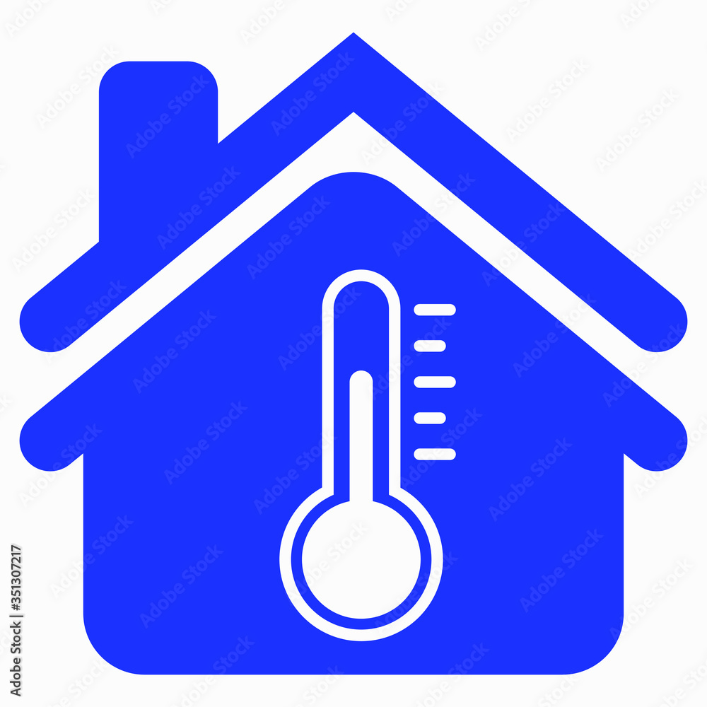 House and thermometer icon. Illustration of the temperature in the house.  Weather station. Temperature sensor. Vector icon. Stock Vector