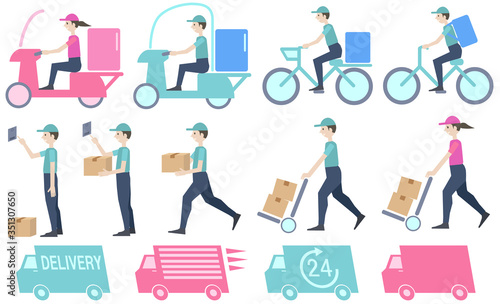 荷物を配達する人のセットイラスト