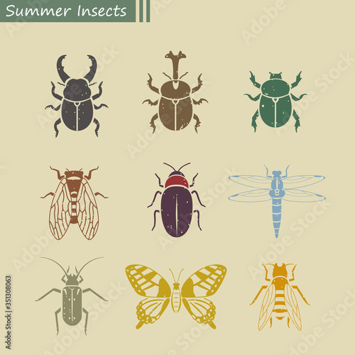 夏の昆虫セット アイコンスタンプ