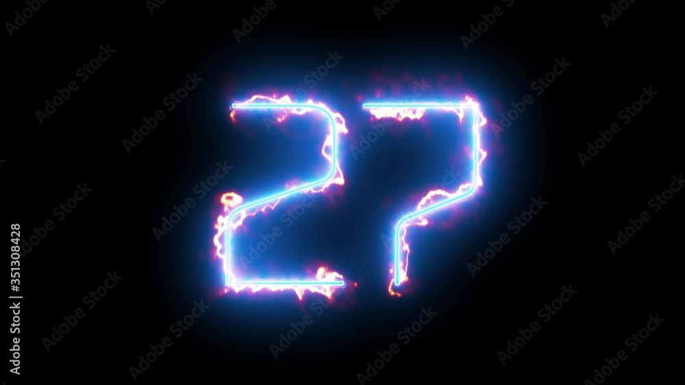 Blue lights form luminous numeral 27 on black background. Appears and disappears. Fiery style. 4k. Seamless loop. Blue lights form luminous numeral 27 on black background. Appears and disappears. Fiery style. 4k. Seamless loop.