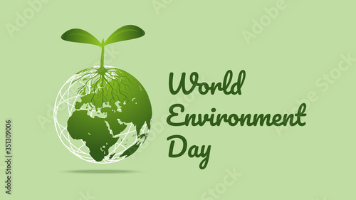 World Environment day concept. Earth Day. Generated image trees growing seedlings for earth on green background. Vector illustration.