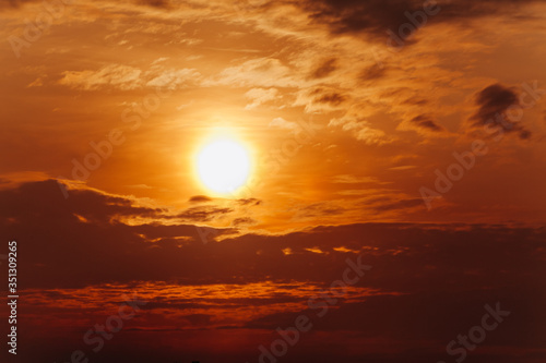 Fototapeta Naklejka Na Ścianę i Meble -  Big Sun on sunset. Nature composition. Orange sunset.
