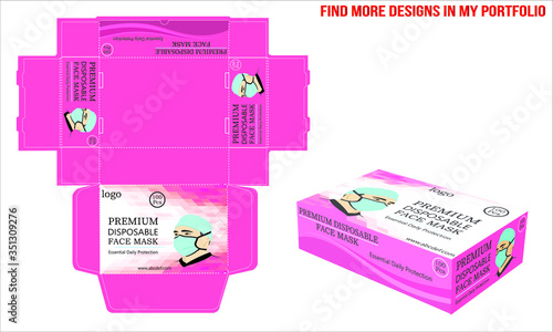 Disposable face masks box packaging or box, isolated. Surgical masks, also known as a procedure masks. vector illustration