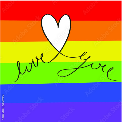 Inscription love you on lgbt flag background.The concept of free love, relationships, love and romance. Vector illustration on white background. For cards, posters, decor, t shirt design, logo.