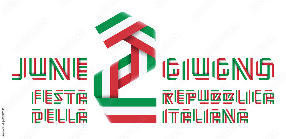 June 2, Republic Day of Italy congratulatory design with Italian flag colors.