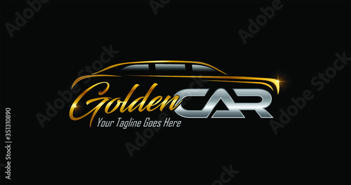 A vector Illustration of Golden Car Logo Sign in gold and silver color