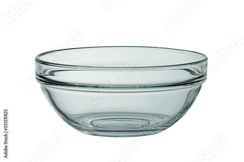 Large glass plate, salad bowl. Empty isolated on a white background