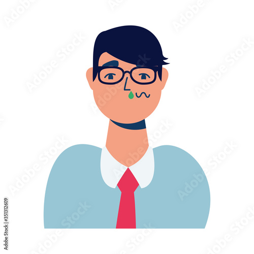 businessman sick with runny nose character
