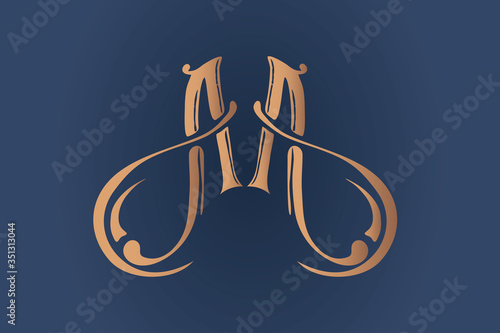 Classic monogram M or AA. Elegant lettering logo with ornaments