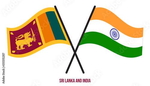 Sri Lanka and India Flags Crossed And Waving Flat Style. Official Proportion. Correct Colors